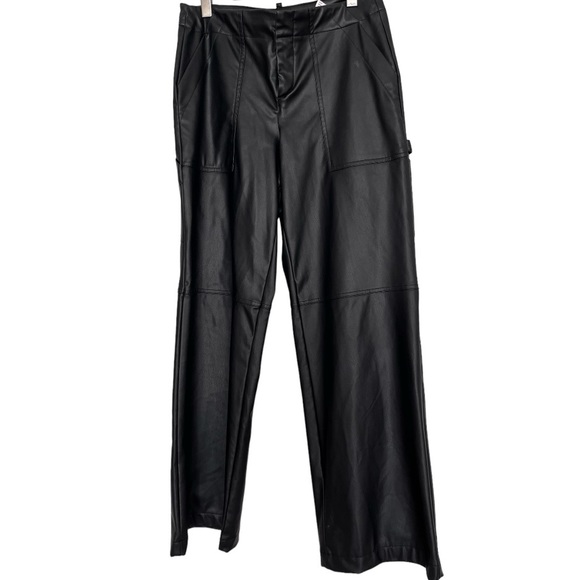 SALE 🔻 Zara Black Faux Leather Straight Leg Fleece Lined Cargo Pants - Picture 7 of 13
